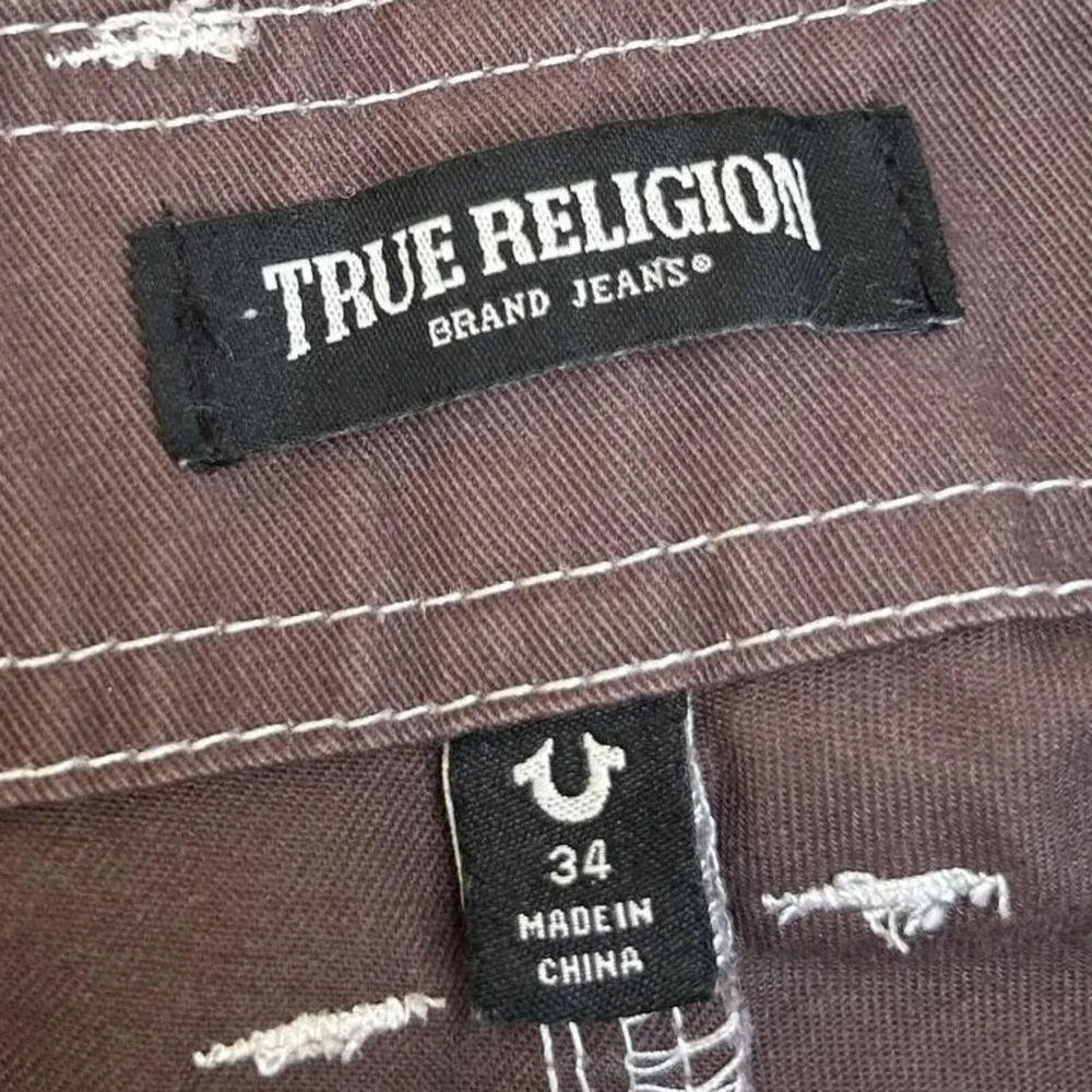True Religion Cargo Pants Brown Mens 34 Contrast Stitch Wide Leg Y2K Streetwear